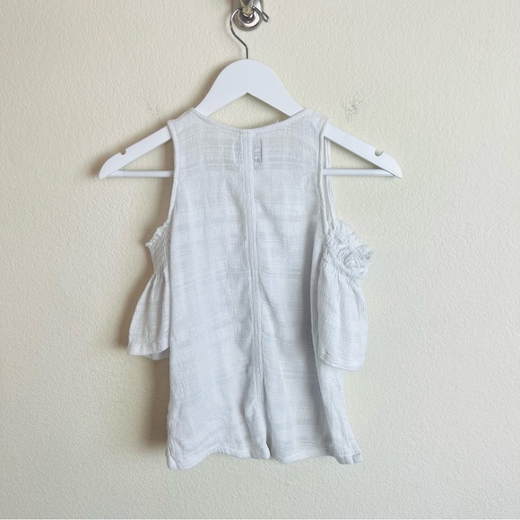 Tina Jo White Linen Bardot Cold Shoulder Ruched Short Sleeve Blouse - Picture 2 of 5